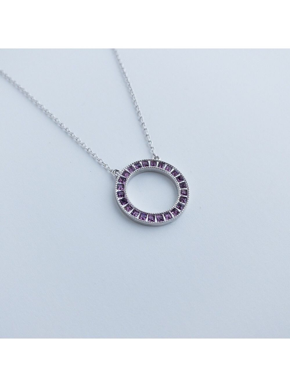 Sterling Silver Purple CZ Cubic Zirconia Open Circle Round Pendant Necklace 20"